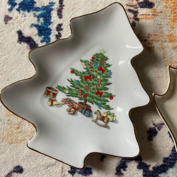 Lenox Tree Christmas Candy Trinket Dish bundle gold plated detail vintage lot - Picture 2 of 7
